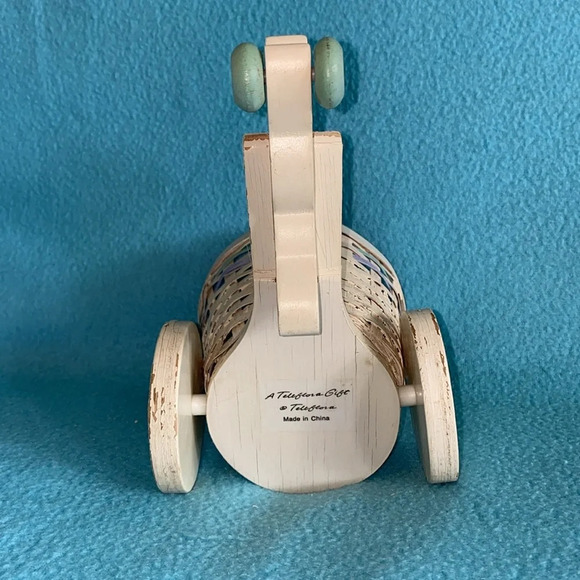 TELEFLORA bunny pulling basket cart wood vintage plant holder wheels roll - Picture 5 of 10